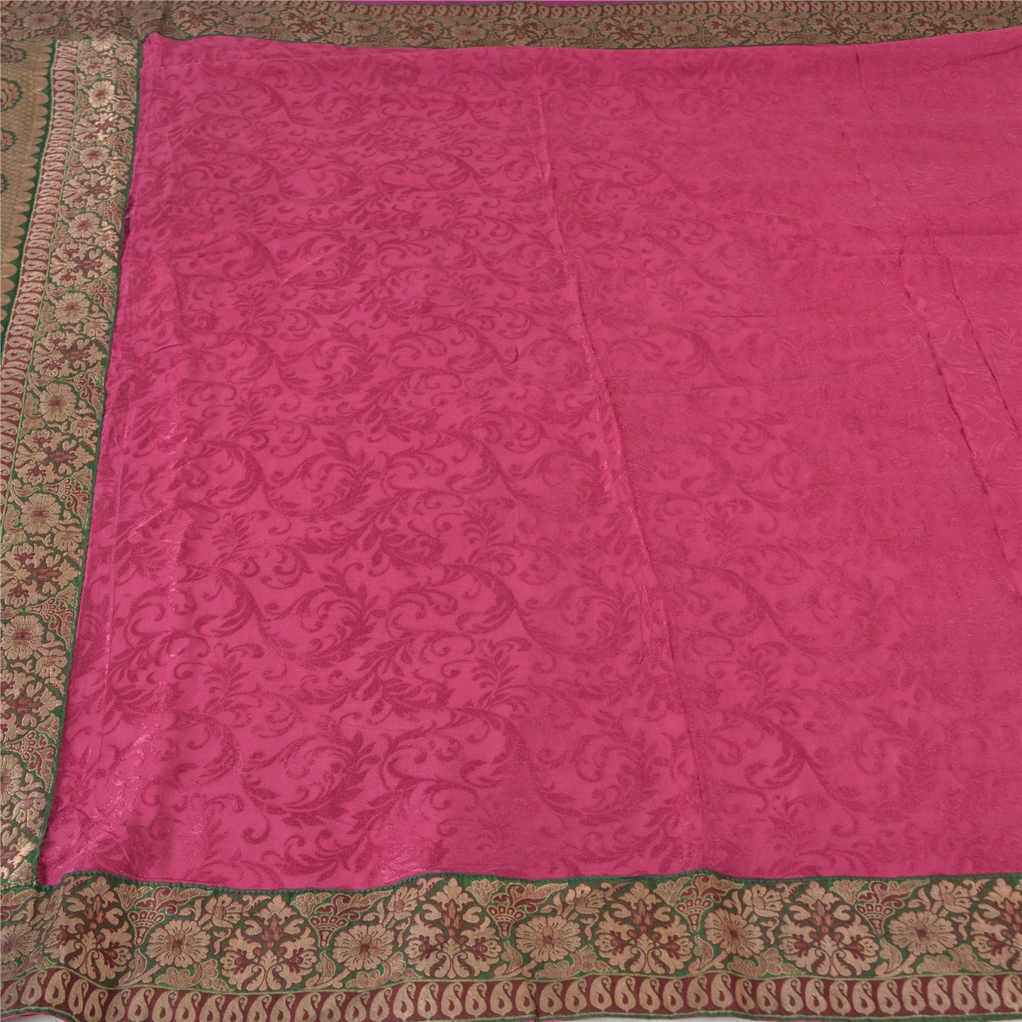 Sanskriti Vintage Sarees Indian Hot-Pink Cotton Silk Woven Sari 5yd Craft Fabric