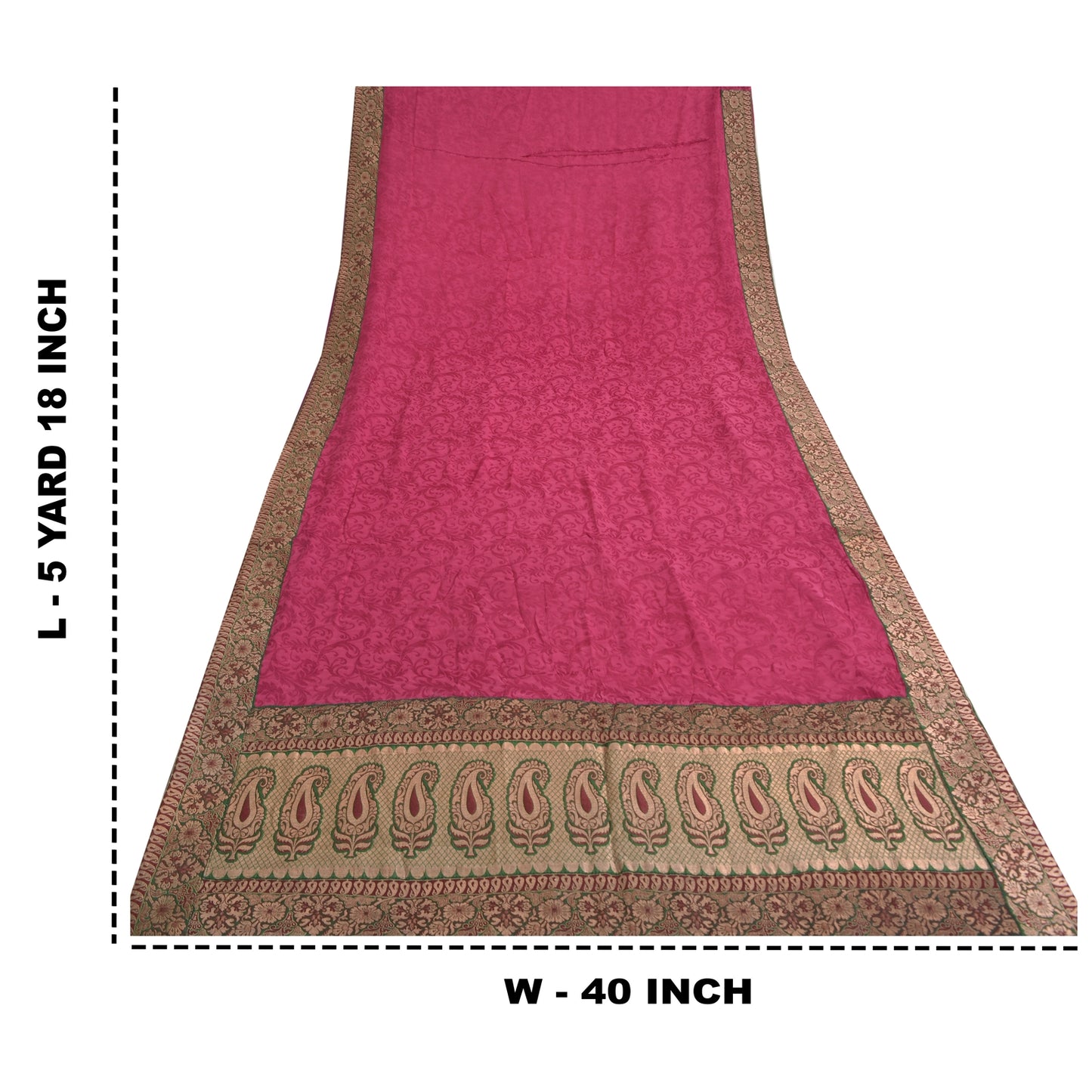 Sanskriti Vintage Sarees Indian Hot-Pink Cotton Silk Woven Sari 5yd Craft Fabric