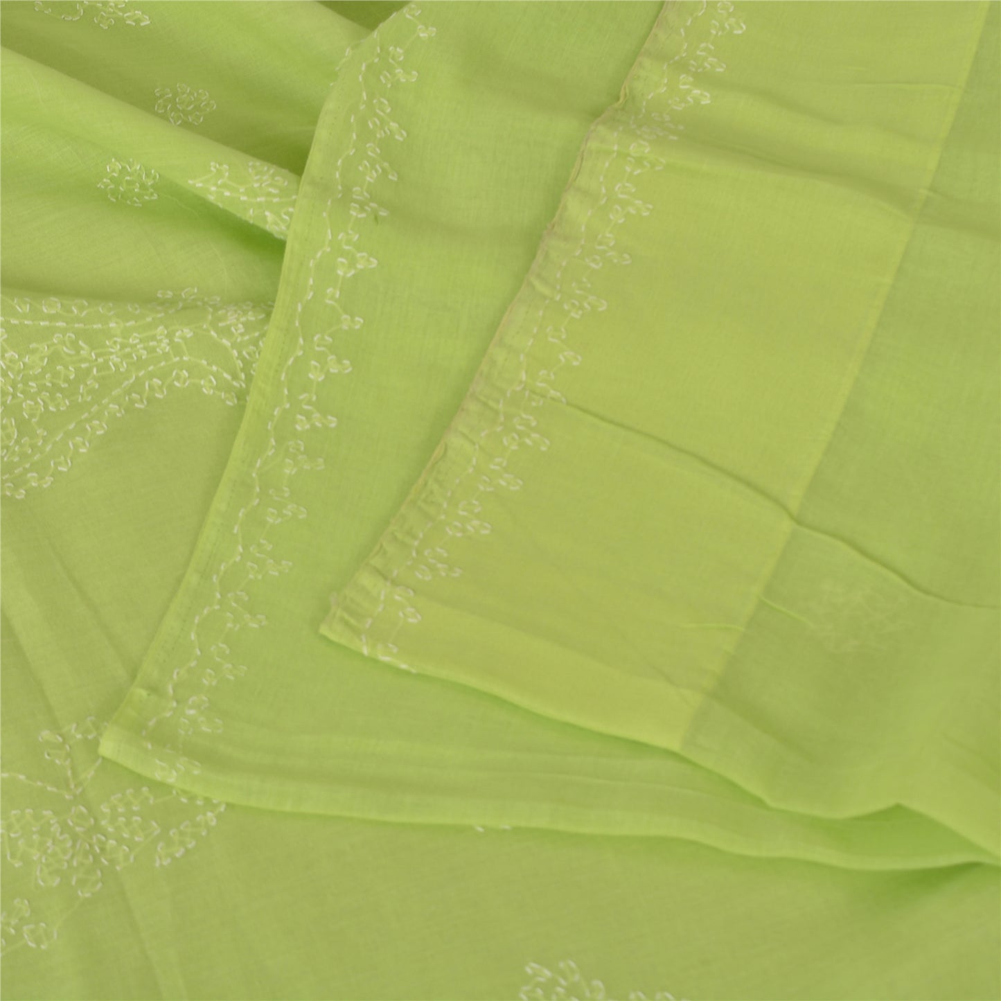 Sanskriti Vintage Sarees Green Hand Embroidered Chikankari Sari 5yd Craft Fabric