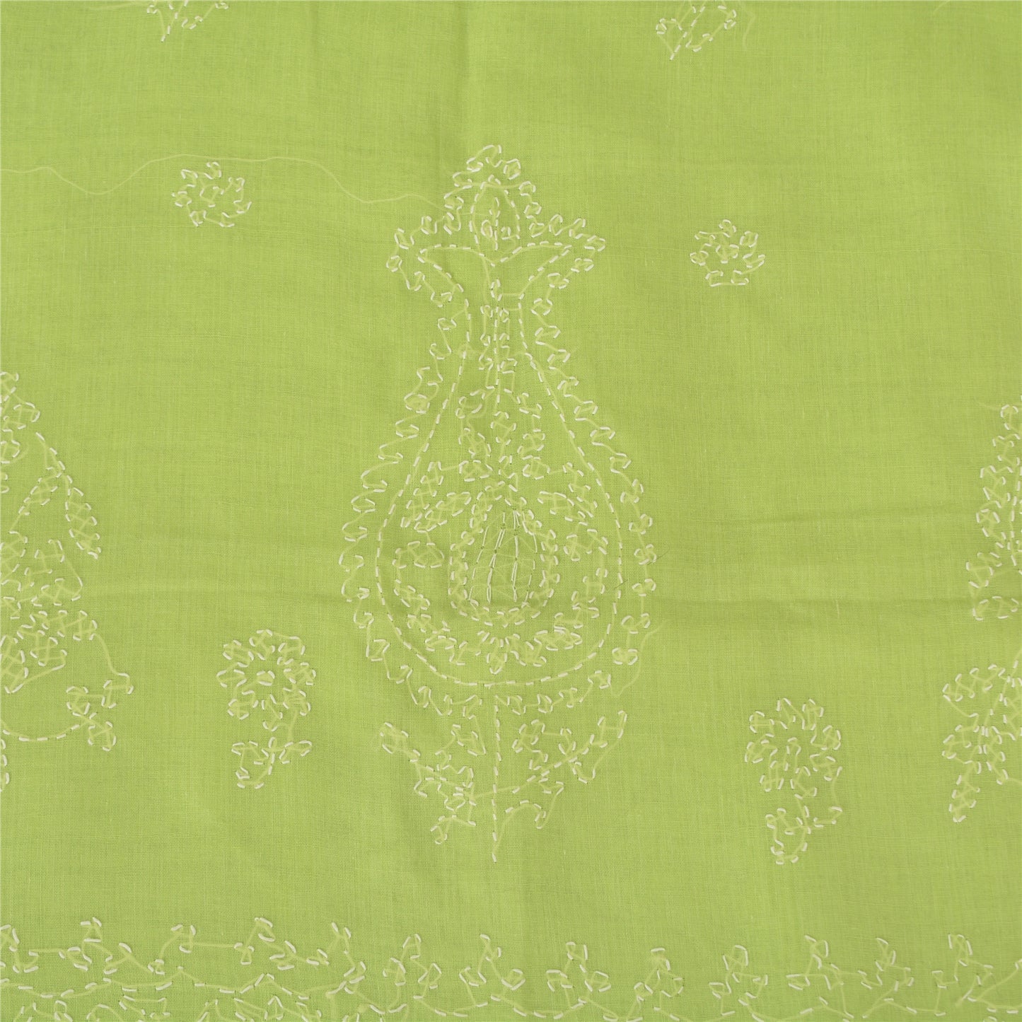 Sanskriti Vintage Sarees Green Hand Embroidered Chikankari Sari 5yd Craft Fabric