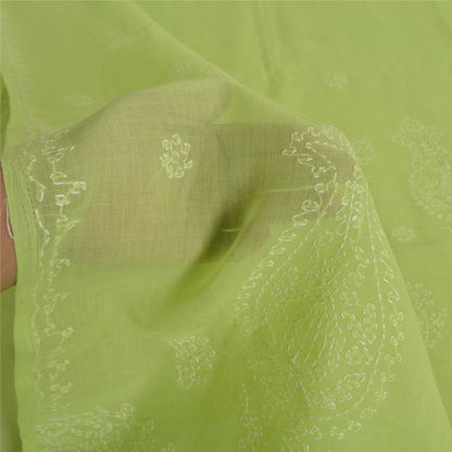 Sanskriti Vintage Sarees Green Hand Embroidered Chikankari Sari 5yd Craft Fabric