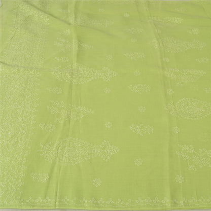 Sanskriti Vintage Sarees Green Hand Embroidered Chikankari Sari 5yd Craft Fabric