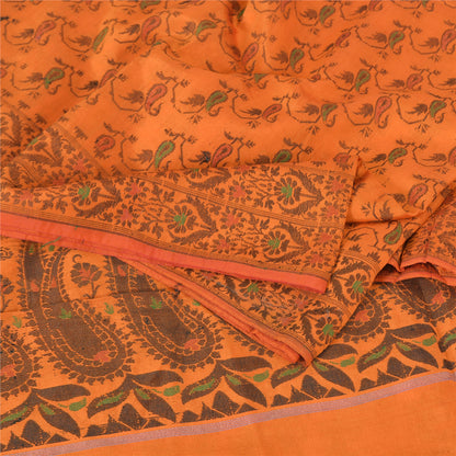 Sanskriti Vintage Sarees Orange Pure Silk Silk Hand Woven Sari 5yd Craft Fabric