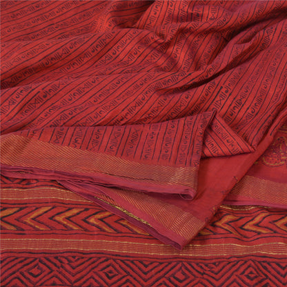 Sanskriti Vintage Sarees Red Hand Block Printed Pure Chanderi Sari Craft Fabric