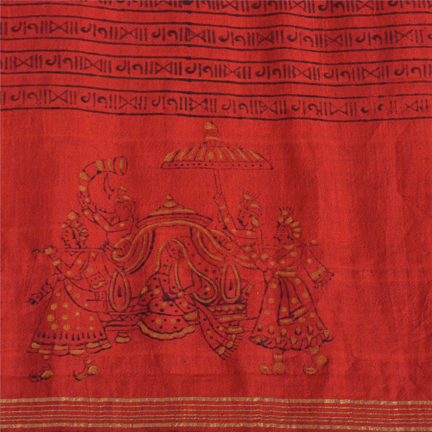 Sanskriti Vintage Sarees Red Hand Block Printed Pure Chanderi Sari Craft Fabric