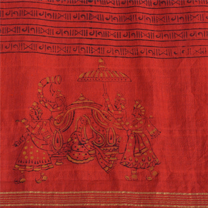 Sanskriti Vintage Sarees Red Hand Block Printed Pure Chanderi Sari Craft Fabric