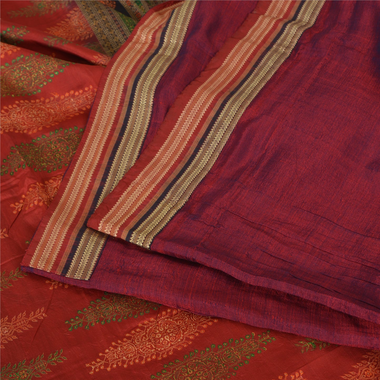 Sanskriti Vintage Sarees Purple Hand-Woven 100% Pure Silk Sari 5yd Craft Fabric