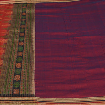 Sanskriti Vintage Sarees Purple Hand-Woven 100% Pure Silk Sari 5yd Craft Fabric