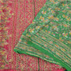 Sanskriti Vintage Sarees Green/Pink Embroidered Pure Silk Sari 5yd Craft Fabric