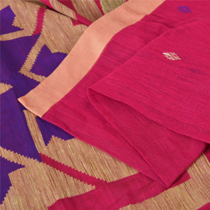 Sanskriti Vintage Sarees Pink Cotton Tant Hand Woven Bengali Sari Craft Fabric