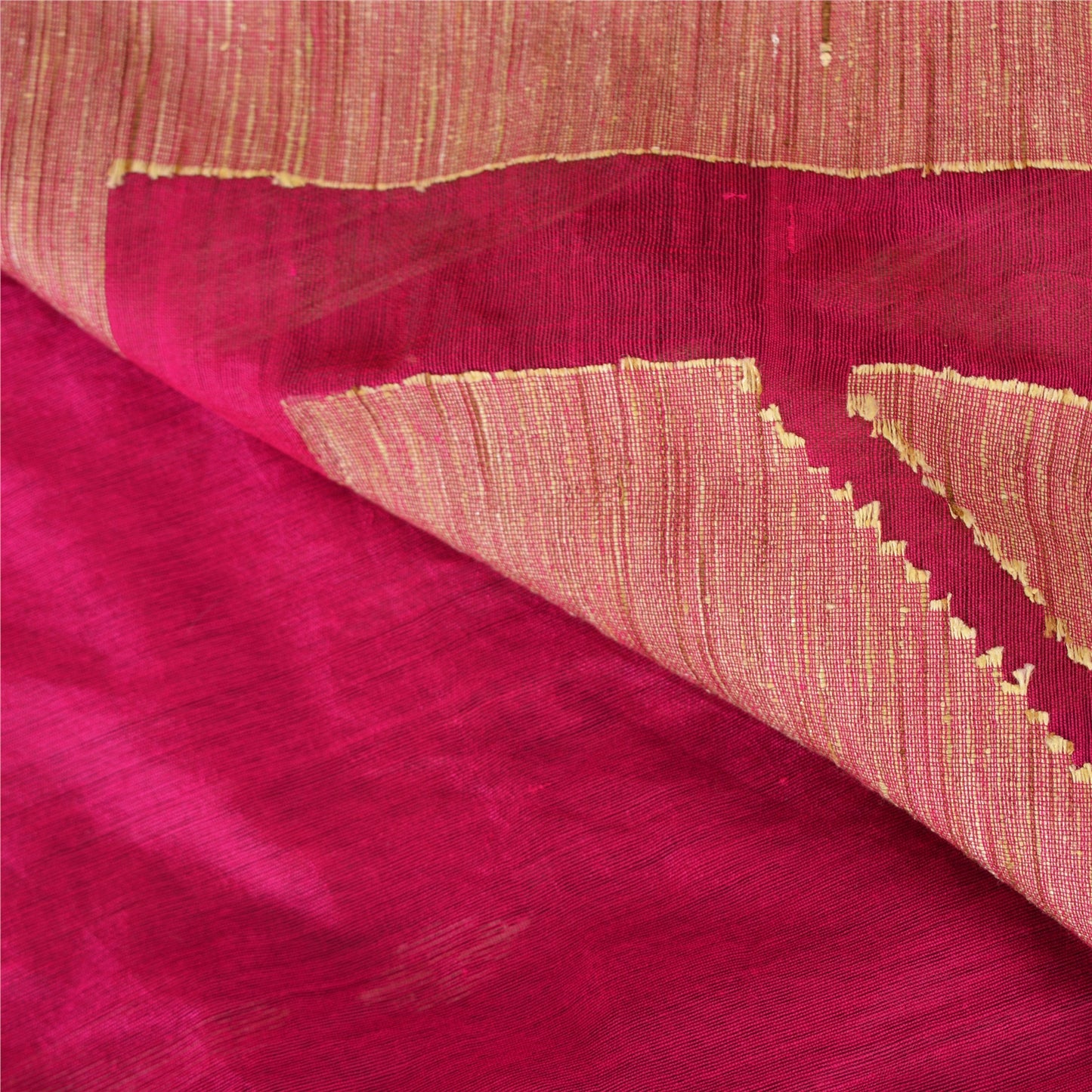 Sanskriti Vintage Sarees Pink Cotton Tant Hand Woven Bengali Sari Craft Fabric