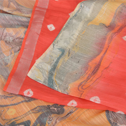 Sanskriti Vintage Sarees Indian Orange Bandhani Work Cotton Sari Craft Fabric