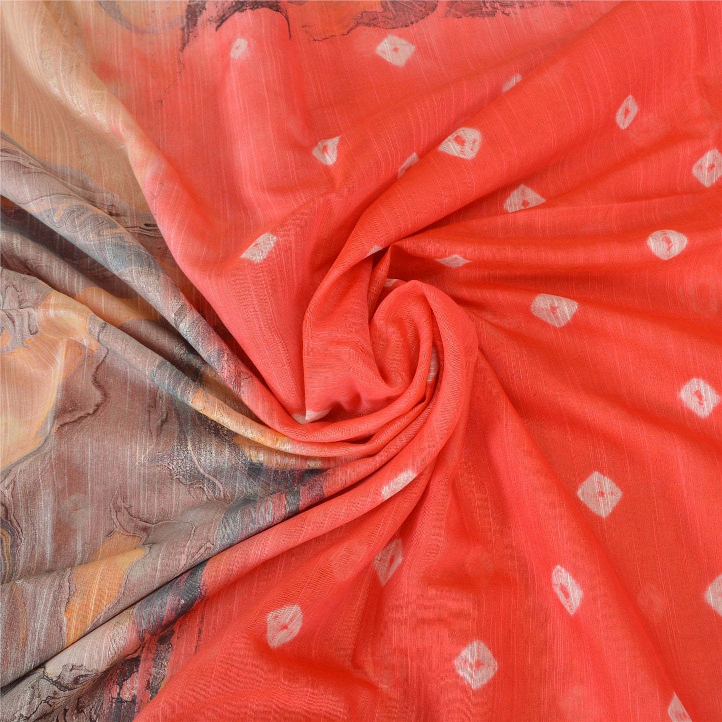 Sanskriti Vintage Sarees Indian Orange Bandhani Work Cotton Sari Craft Fabric