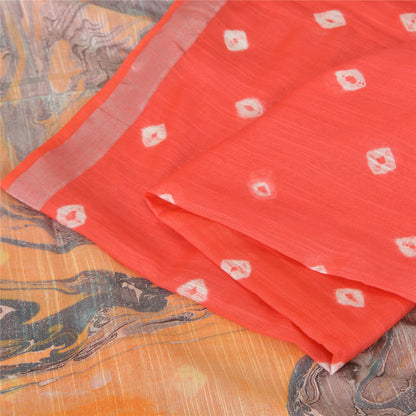 Sanskriti Vintage Sarees Indian Orange Bandhani Work Cotton Sari Craft Fabric