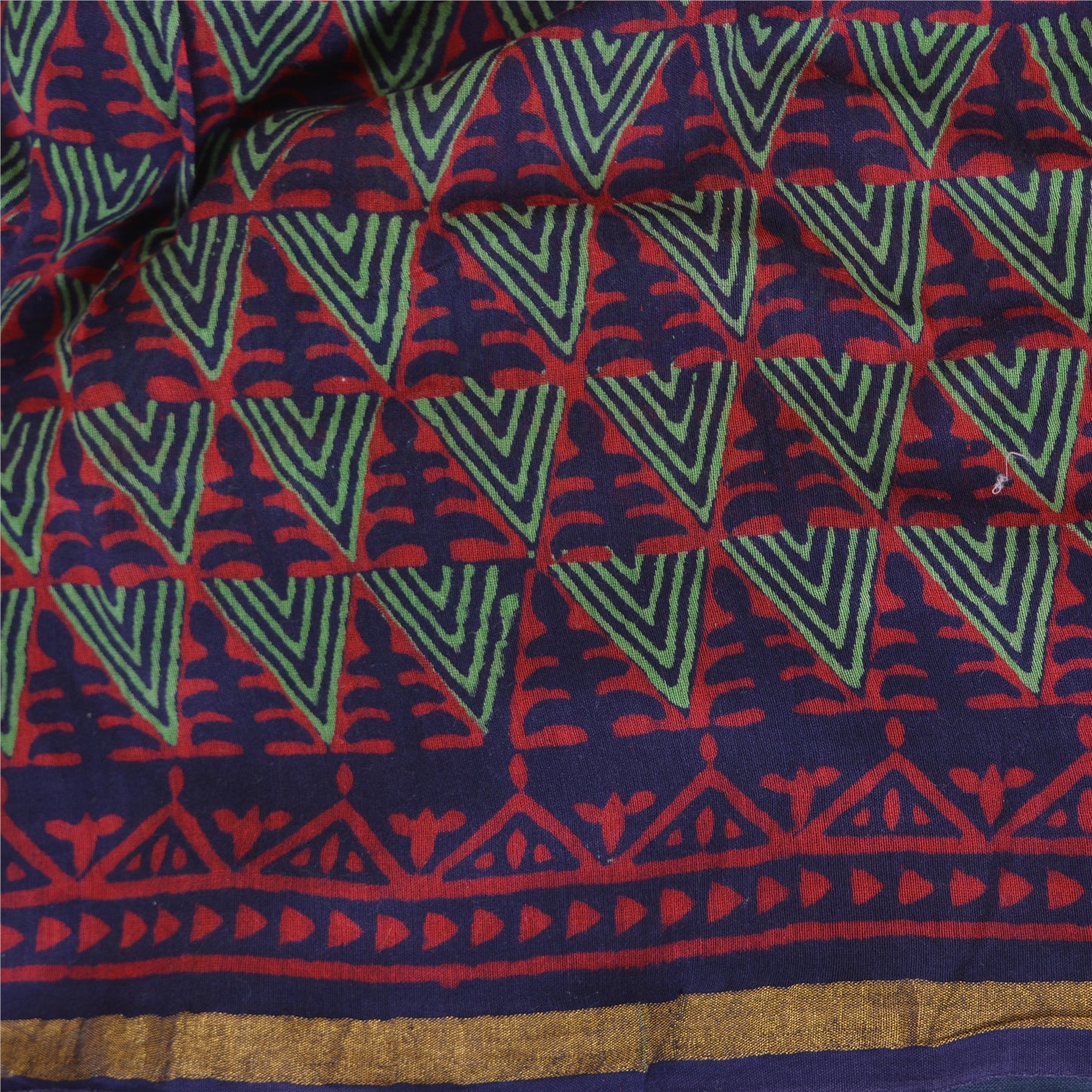 Sanskriti Vintage Sarees Red Hand Block Printed Pure Cotton Sari Craft Fabric