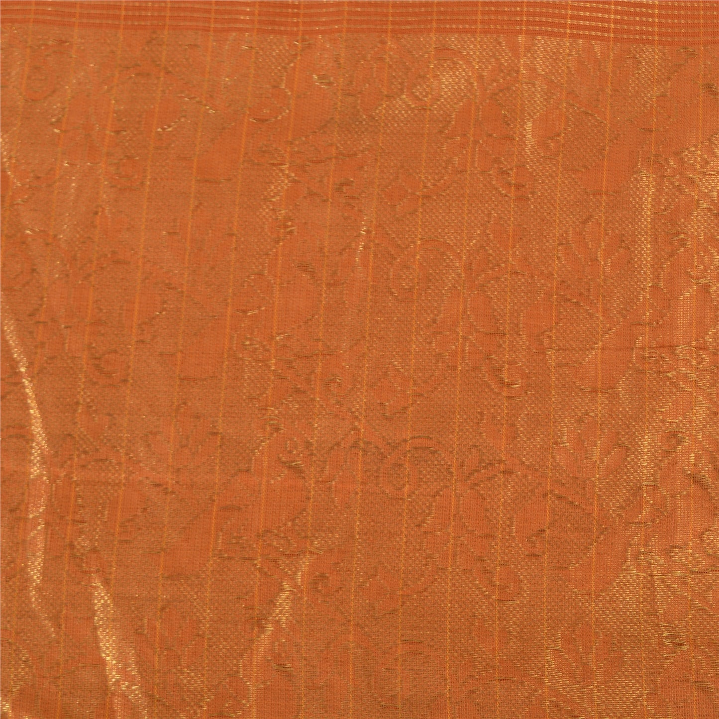 Sanskriti Vintage Sarees Rusty Orange Pure Silk Golden Woven Sari Craft Fabric