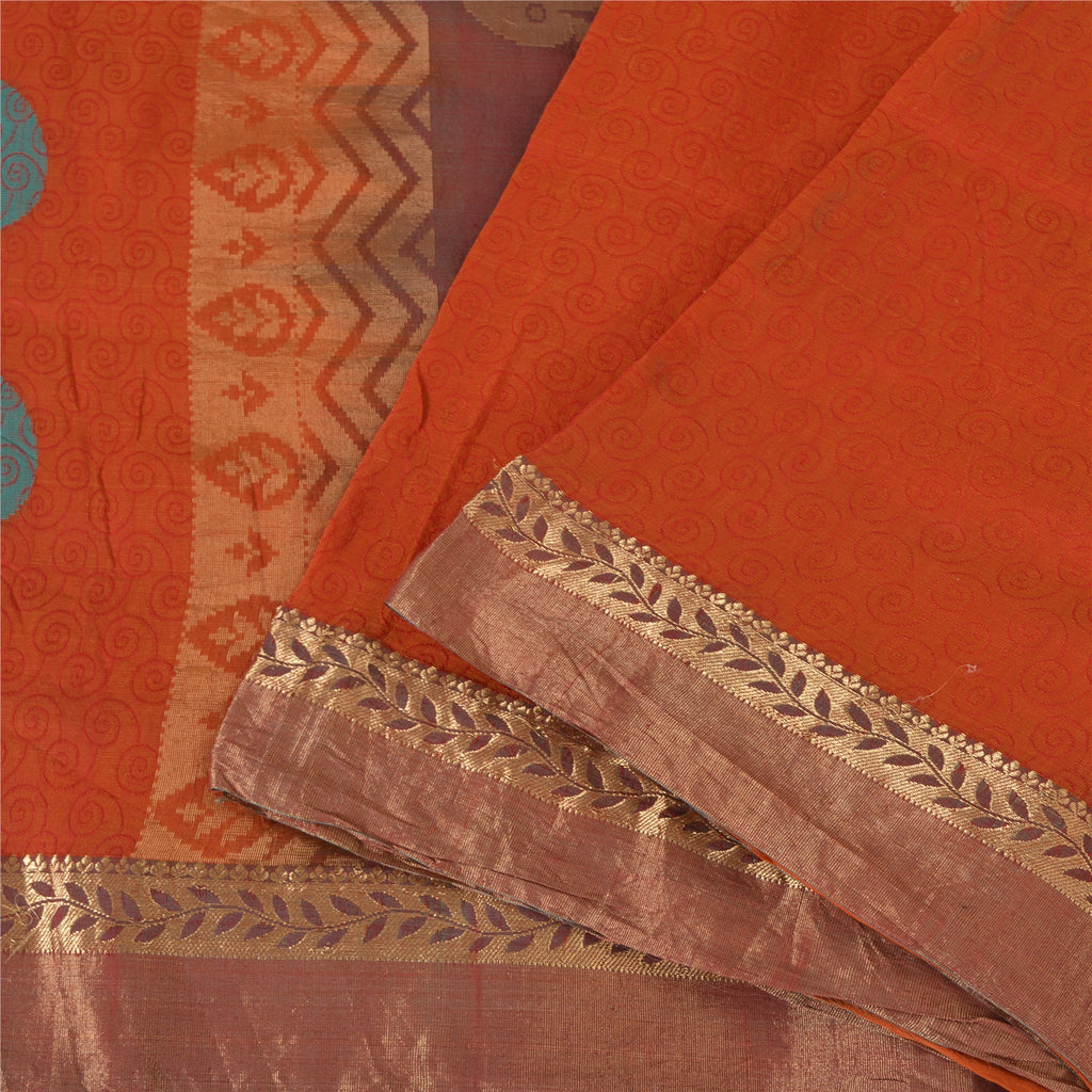 Sanskriti Vintage Sarees Orange 100% Pure Silk Zari Woven Sari 5yd Craft Fabric