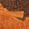 Sanskriti Vintage Sarees Brown/Orange Pure Silk Hand Woven Sari 5yd Craft Fabric