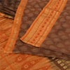 Sanskriti Vintage Sarees Brown/Orange Pure Silk Hand Woven Sari 5yd Craft Fabric