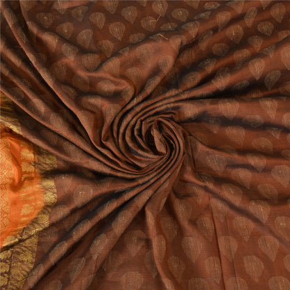 Sanskriti Vintage Sarees Brown/Orange Pure Silk Hand Woven Sari 5yd Craft Fabric