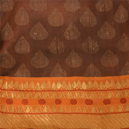 Sanskriti Vintage Sarees Brown/Orange Pure Silk Hand Woven Sari 5yd Craft Fabric