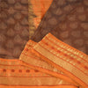 Sanskriti Vintage Sarees Brown/Orange Pure Silk Hand Woven Sari 5yd Craft Fabric