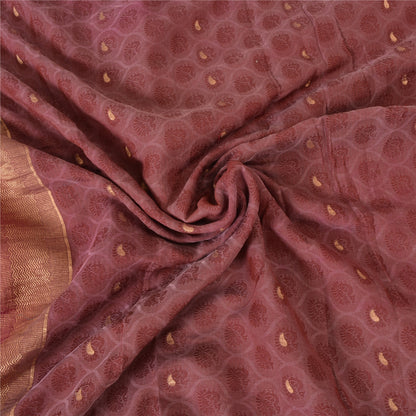 Sanskriti Vintage Sarees Purple Pure Silk Peacock Hand Woven Sari Craft Fabric