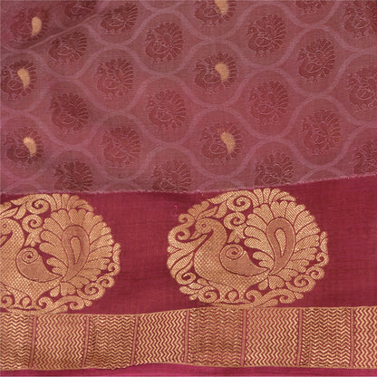 Sanskriti Vintage Sarees Purple Pure Silk Peacock Hand Woven Sari Craft Fabric