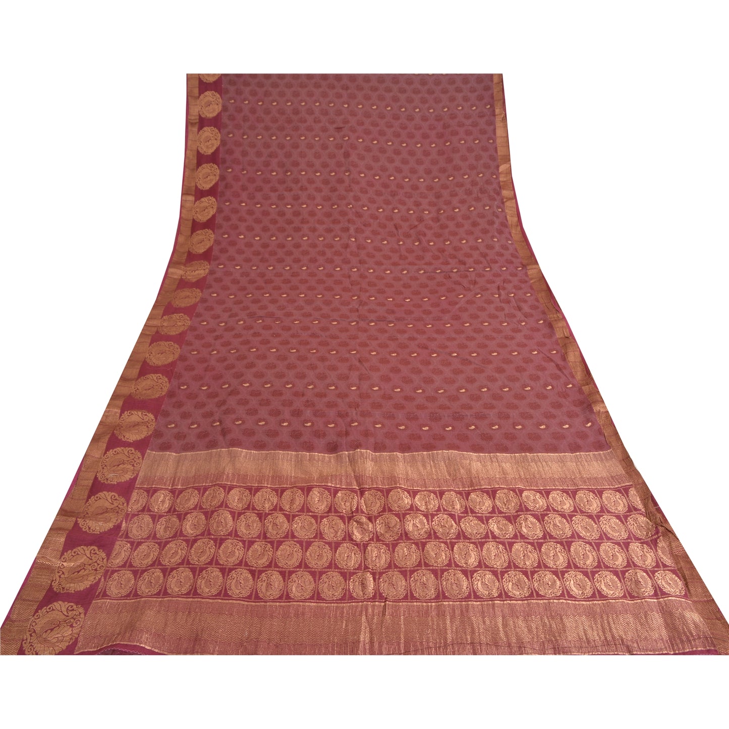 Sanskriti Vintage Sarees Purple Pure Silk Peacock Hand Woven Sari Craft Fabric