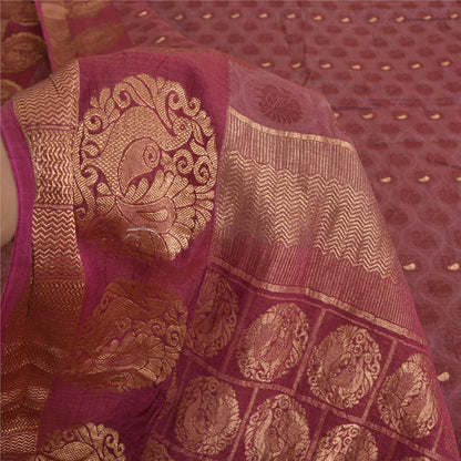 Sanskriti Vintage Sarees Purple Pure Silk Peacock Hand Woven Sari Craft Fabric