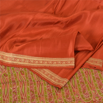 Sanskriti Vintage Sarees Indian Orange Pure Silk Woven Sari Floral Craft Fabric