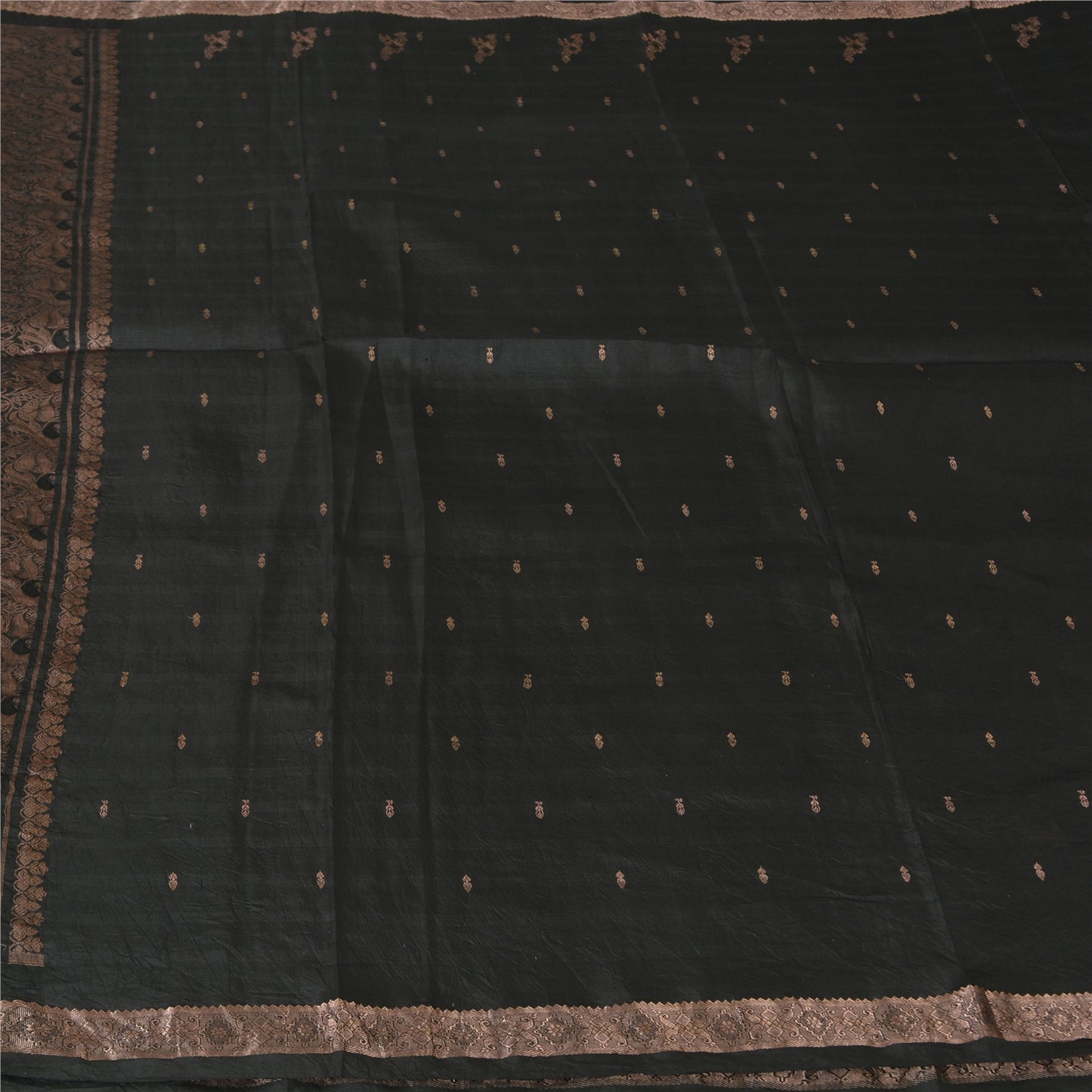 Sanskriti Vintage Sarees Black 100% Pure Silk Hand Woven Sari 5yd Craft Fabric