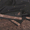 Sanskriti Vintage Sarees Black 100% Pure Silk Hand Woven Sari 5yd Craft Fabric