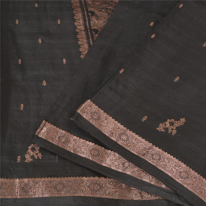 Sanskriti Vintage Sarees Black 100% Pure Silk Hand Woven Sari 5yd Craft Fabric