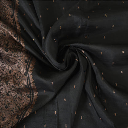 Sanskriti Vintage Sarees Black 100% Pure Silk Hand Woven Sari 5yd Craft Fabric