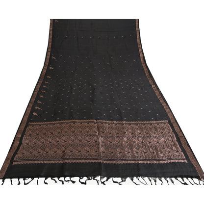 Sanskriti Vintage Sarees Black 100% Pure Silk Hand Woven Sari 5yd Craft Fabric