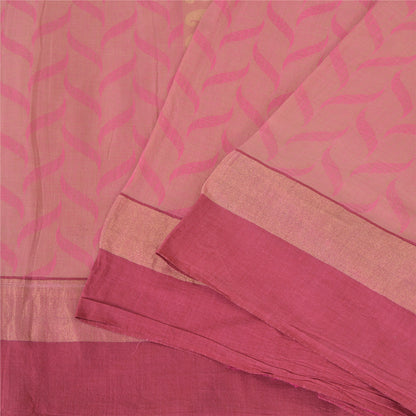 Sanskriti Vintage Sarees Pink Hand Woven 100% Pure Cotton Sari 5yd Craft Fabric