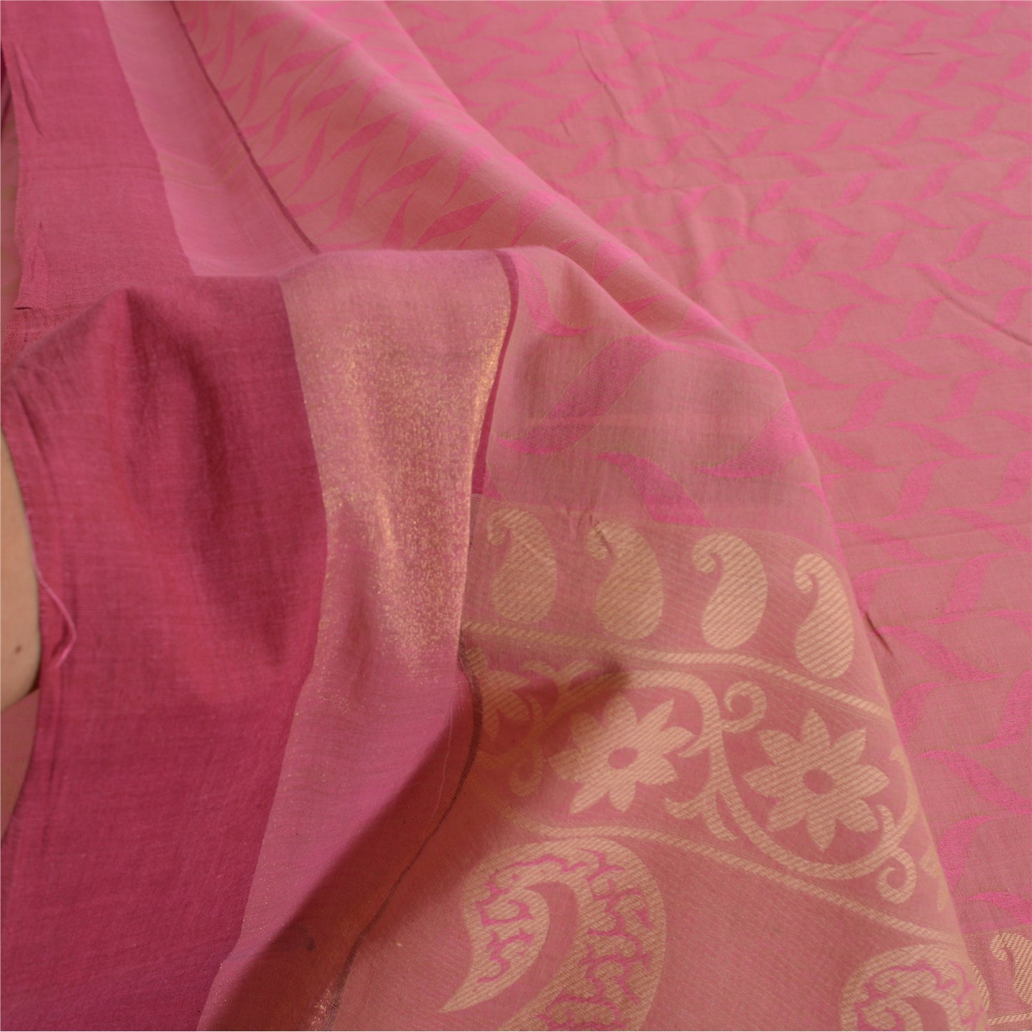 Sanskriti Vintage Sarees Pink Hand Woven 100% Pure Cotton Sari 5yd Craft Fabric