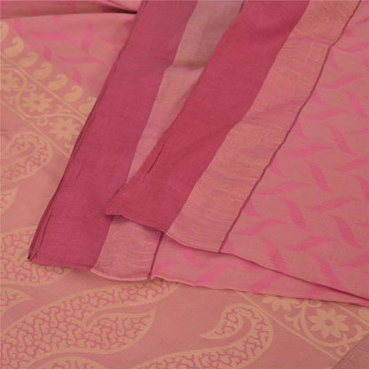 Sanskriti Vintage Sarees Pink Hand Woven 100% Pure Cotton Sari 5yd Craft Fabric