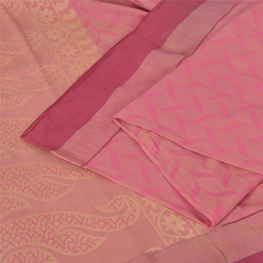 Sanskriti Vintage Sarees Pink Hand Woven 100% Pure Cotton Sari 5yd Craft Fabric