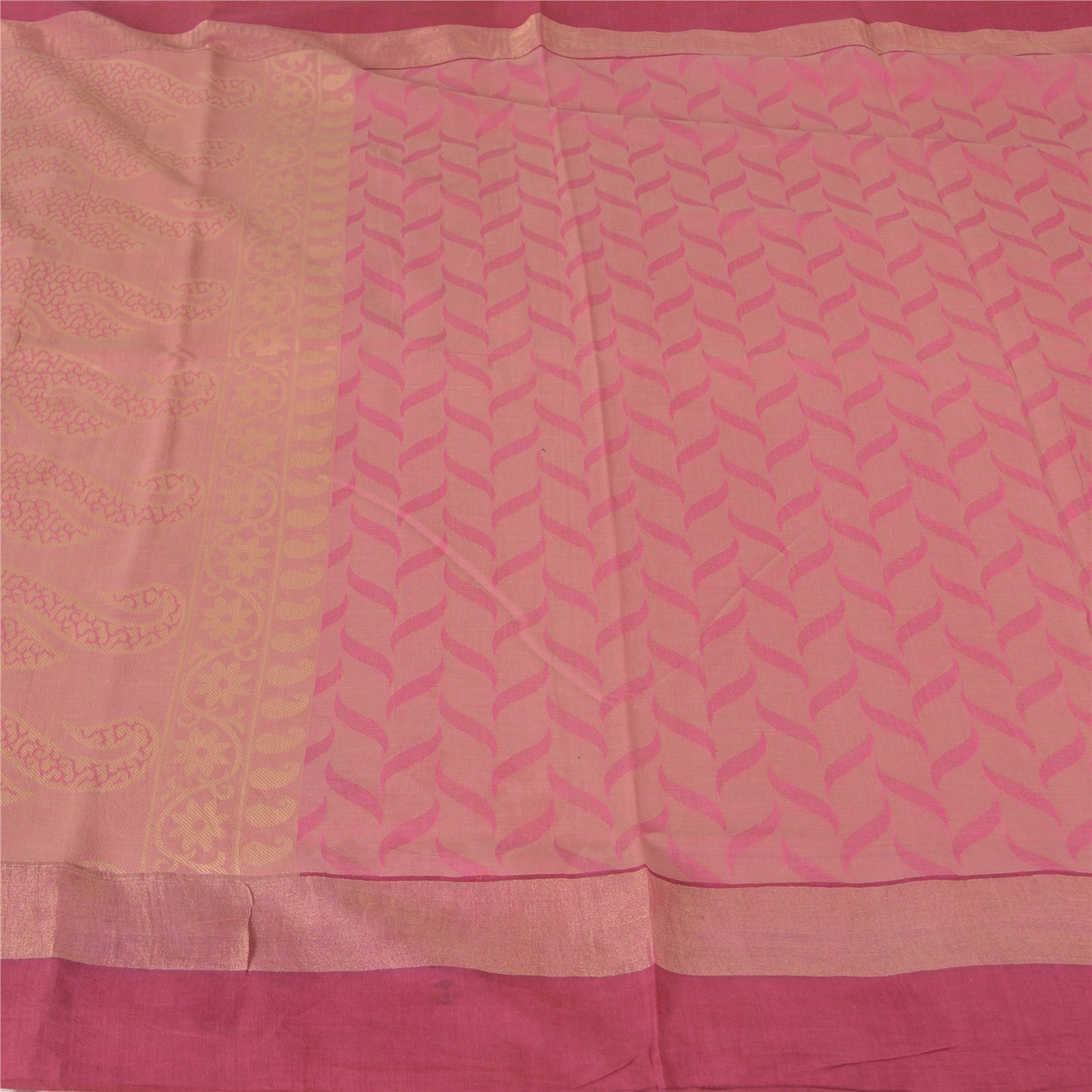 Sanskriti Vintage Sarees Pink Hand Woven 100% Pure Cotton Sari 5yd Craft Fabric