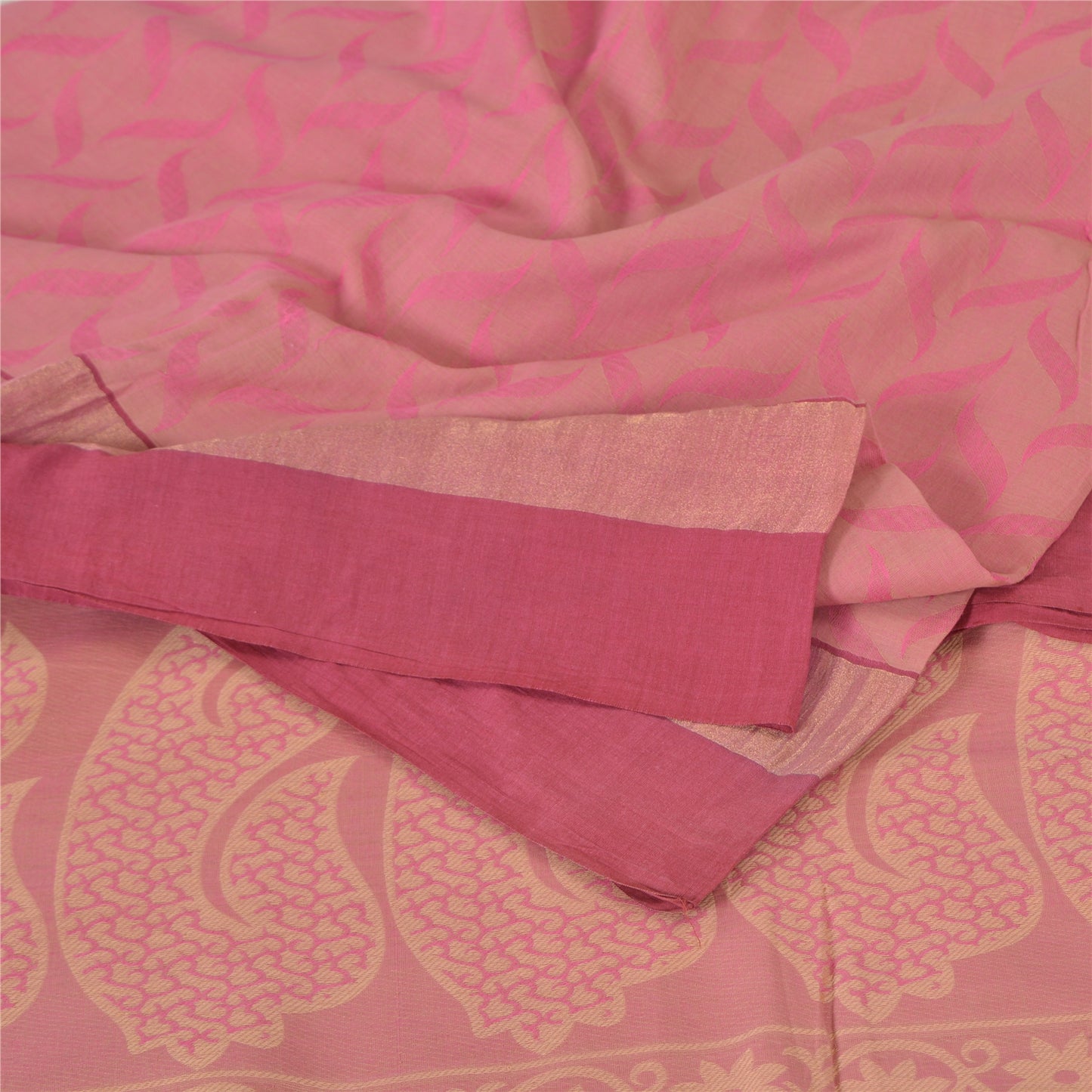 Sanskriti Vintage Sarees Pink Hand Woven 100% Pure Cotton Sari 5yd Craft Fabric