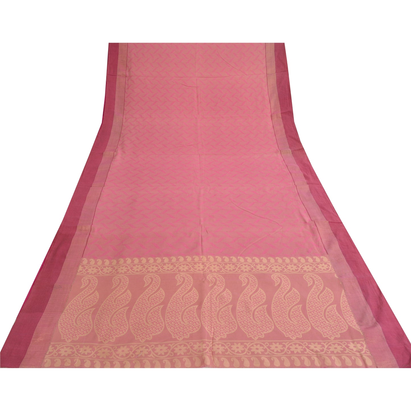 Sanskriti Vintage Sarees Pink Hand Woven 100% Pure Cotton Sari 5yd Craft Fabric