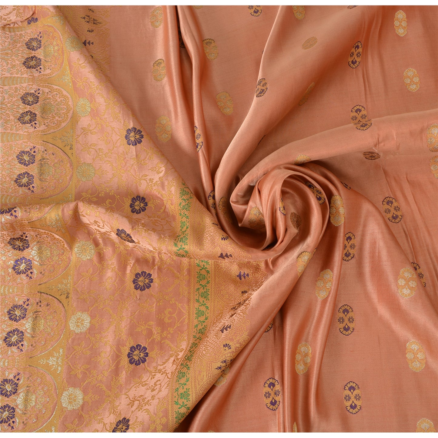 Sanskriti Vintage Sarees Pink Hand Woven 100% Pure Silk Sari 5yd Craft Fabric