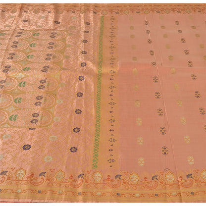 Sanskriti Vintage Sarees Pink Hand Woven 100% Pure Silk Sari 5yd Craft Fabric