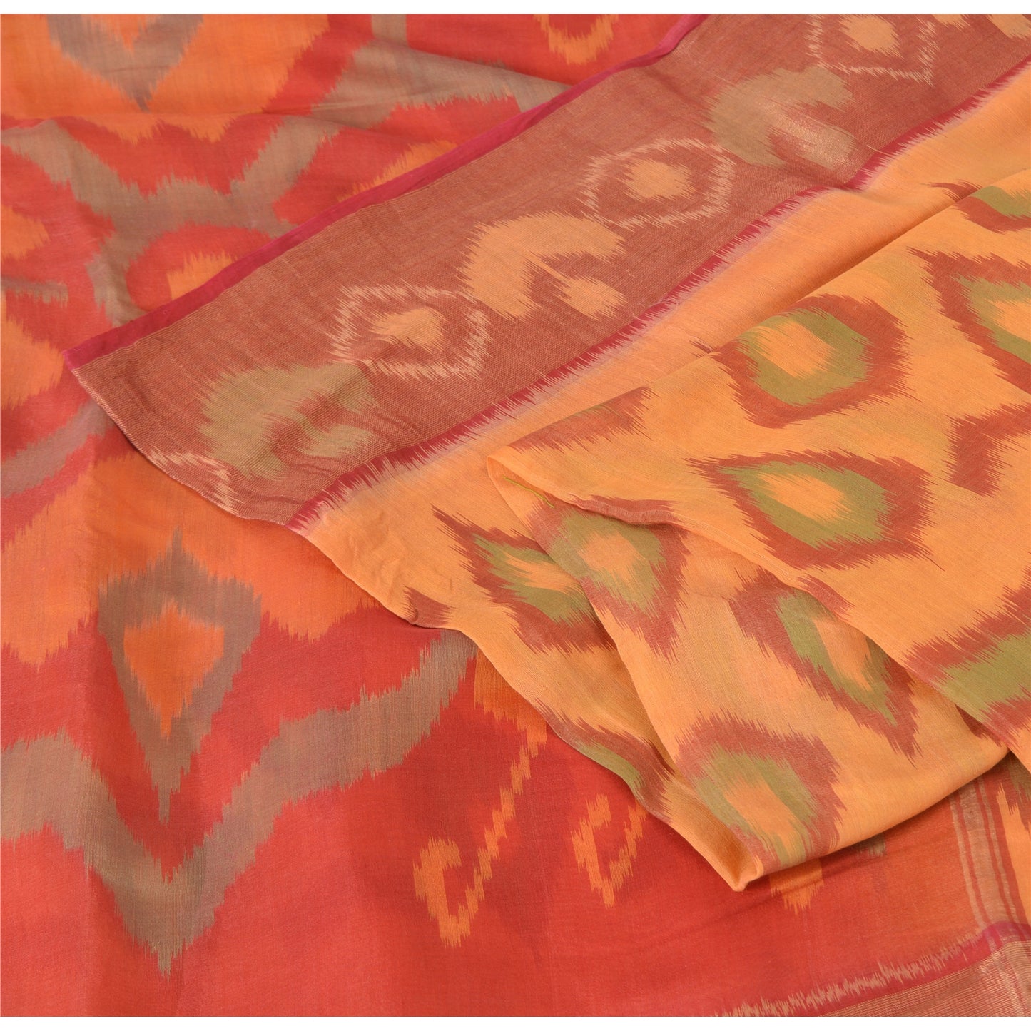 Sanskriti Vintage Sarees Peach HandIkatWoven Sambhalpuri Cotton Silk Sari Fabric