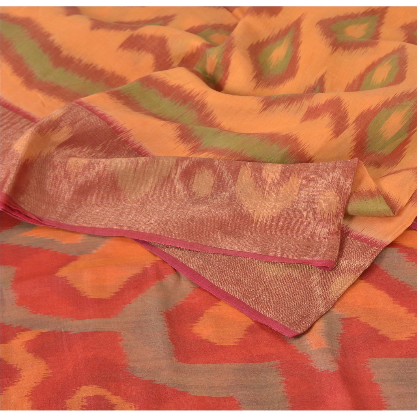 Sanskriti Vintage Sarees Peach HandIkatWoven Sambhalpuri Cotton Silk Sari Fabric