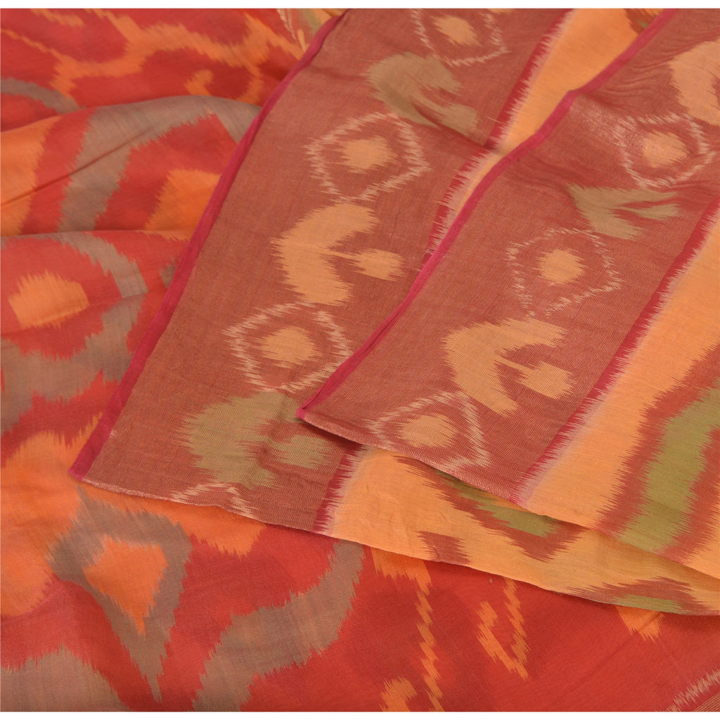 Sanskriti Vintage Sarees Peach HandIkatWoven Sambhalpuri Cotton Silk Sari Fabric