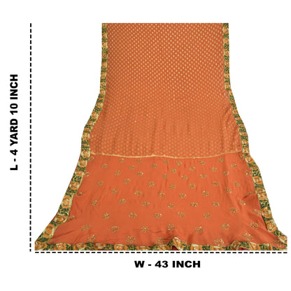 Sanskriti Vintage Orange Sarees Pure Georgette Silk HandBeaded Sari Craft Fabric