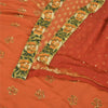 Sanskriti Vintage Orange Sarees Pure Georgette Silk HandBeaded Sari Craft Fabric